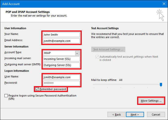 account settings account settings for outlook 2016